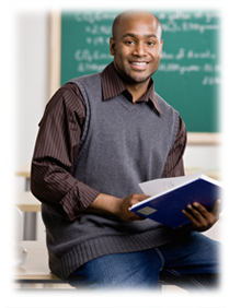 teacher smiling and holding book